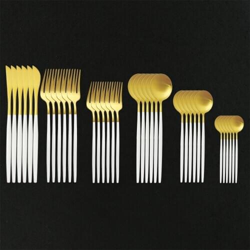 36Pcs White Gold Cutlery Set Stainless Steel Dinnerware Set Knife Fork Spoons Tableware Set Home Kitchen Flatware Silverware Set