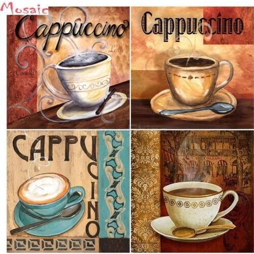5D Diamond Embroidery Coffee Pictures still life Diamond Painting Full Square/round Cross Stitch Diamond Mosaic Wall Decor