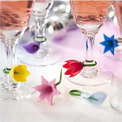 6pcs Silicone Label Flowers Wine Cup Marker Party Dedicated Glass Cup Recognizer Tools for Wine Glass (Random)