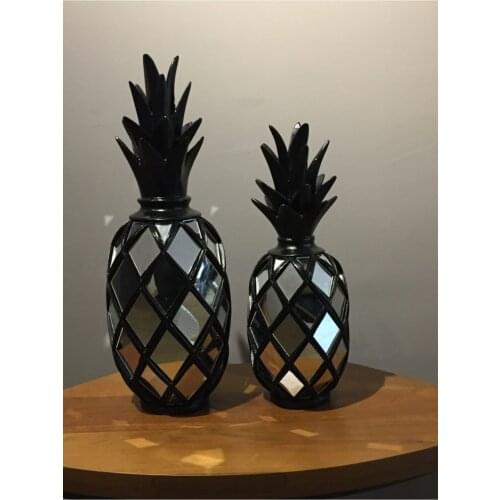 Pineapple with Mirror Details Set 2 Piece Black Colour Home Decorative Accessories Living Room House Decor Modern Class Design