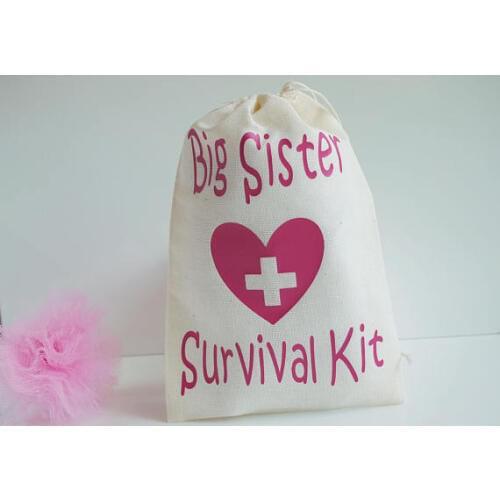 Big Sister Big Brother wedding Bachelorette Hangover recovery Survival kit favor Muslin bags bridal shower party goodie pouches