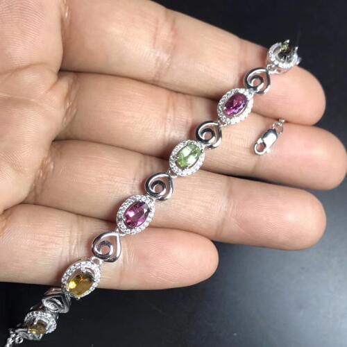Natural tourmaline bracelet, physical photo, beautiful wear, professional jewelry factory, 925 silver
