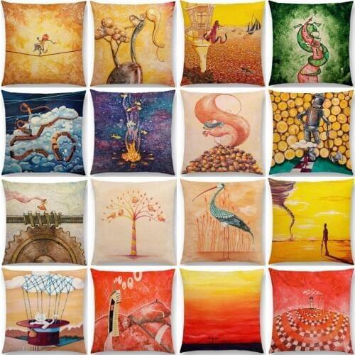 Cartoon Animal Pattern Pillow Case Throw Pillowcase Cotton Linen Printed Pillow Covers for Office Home Textile