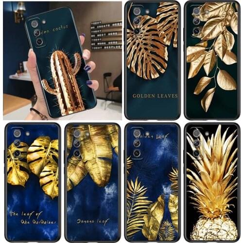 Golden Cactus Banana Leaf for Samsung Galaxy S21 Ultra Plus Note 20 10 9 8 S10 S9 S8 S7 S6 Edge Plus Black Phone Case