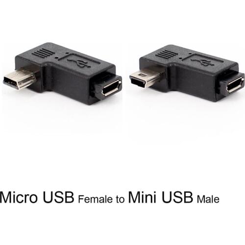 Black Color 90 Degree Right Left Angle Mini USB Type A Male To Micro USB Female Adapter
