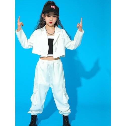 Kids Hip Hop Dancing Clothing Carnival Outfits White Suit Crop Tops Pants For Girls Cool Dance Wear Costume Stage Show Clothes