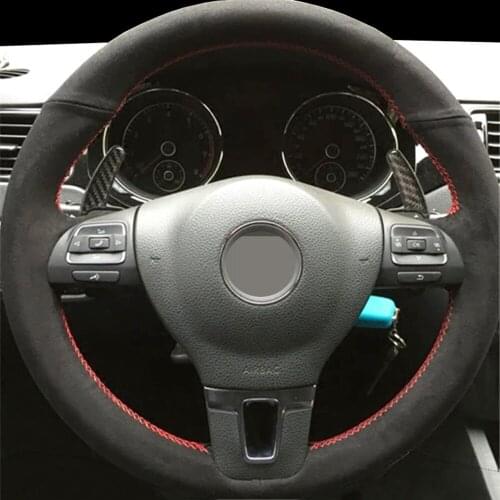 DIY Black Faux Leather?Car Steering Wheel Cover For Volkswagen Golf 6 Mk6 VW Polo Sagitar Bora Santana Jetta Mk6