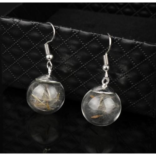 Dongsheng New Fashion Dandelion Jewelry Glass Bottle Natural Plant Flower Dangle Earrings For Women Girl Gifts