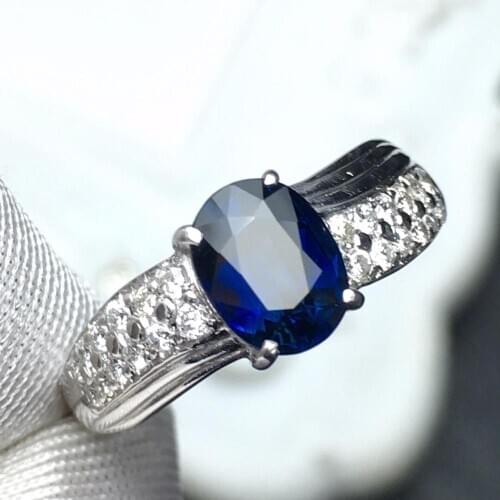 Fine Jewelry Pt900 Real Platinum Gold 100% Natural Blue Sapphire 1.34ct Gemstones Sapphire Diamonds Female Wedding Rings