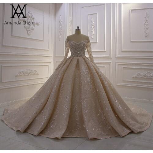 Vestido elegante Off Shoulder Crystal Beading Lace Wedding dress