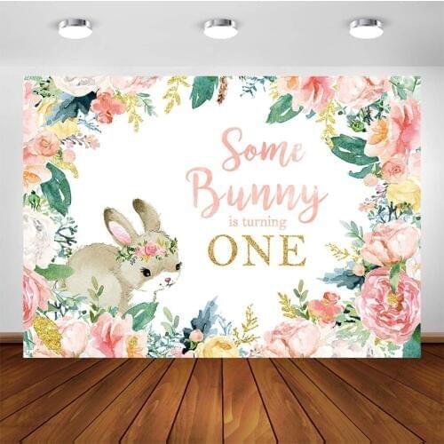 Spring Easter Bunny Party Newborn Photography Background Baby Rabbit Birthday Party Decorations Backdrops 1st Birthday Banner