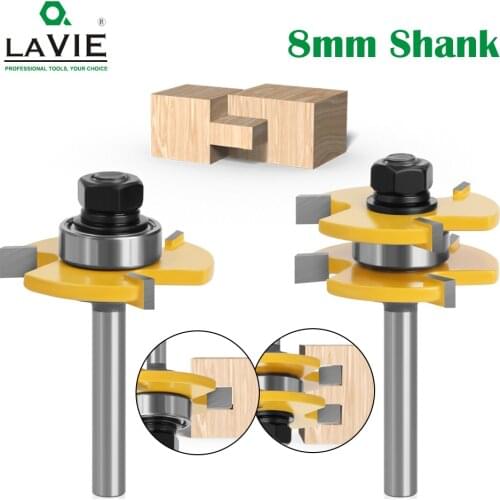 LAVIE 2 pcs 8mm Shank Tongue & Groove Joint Assemble Router Bits T-Slot Milling Cutter for Wood Woodwork Cutting Tools MC02002