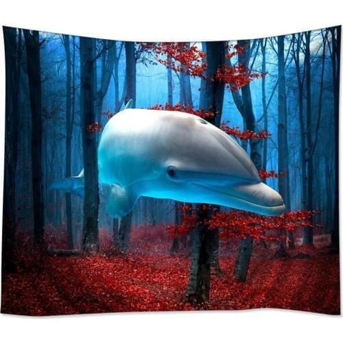 Hippie Tapestry Art Wall Hangings Tapestries Dolphins Travel In The Mysterious Red Forest