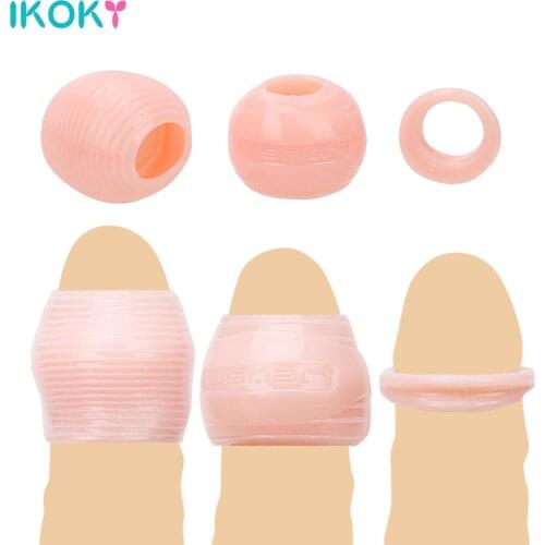 IKOKY Male Chastity Device Penis Rings Sex Toys For Men Delay Ejaculation Cock Rings 3Pcs/set Foreskin Correction