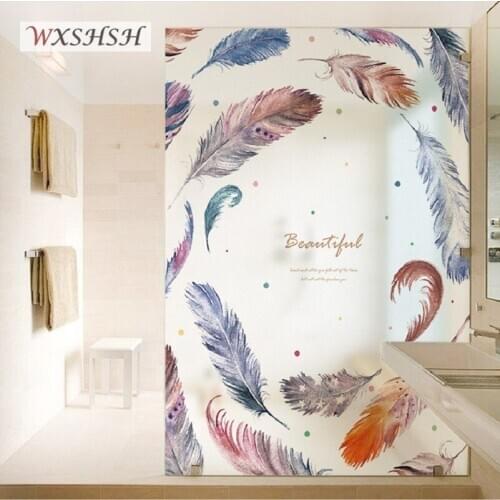 Custom Size Glass Film Electrostatic Rainbow Feather Pattern Privacy Protection PVC Home Decals For Window Door Cabinet Wardrobe