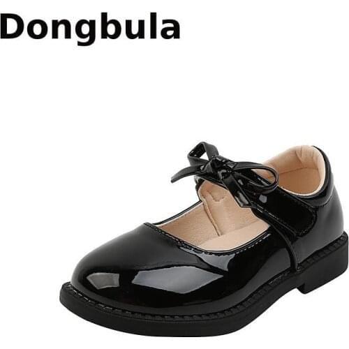 Princess Wedding Girls Leather Shoes School Shoes For Children Spring Autumn Kids Dress Party Shoes Bow Black Flats Size 23-33