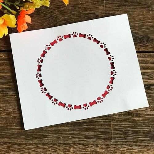 Miss Vintage Dog Paw Print Metal Cutting Dies Stencil Round Shape Border Scrapbooking Crafts Template Card Making Photo Album