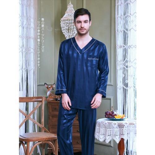 Mens Modern Style Leisure Homewear with Ice Silk Satin Long Sleeved All Seasons Plus Size Students Youth Household Clothes J030