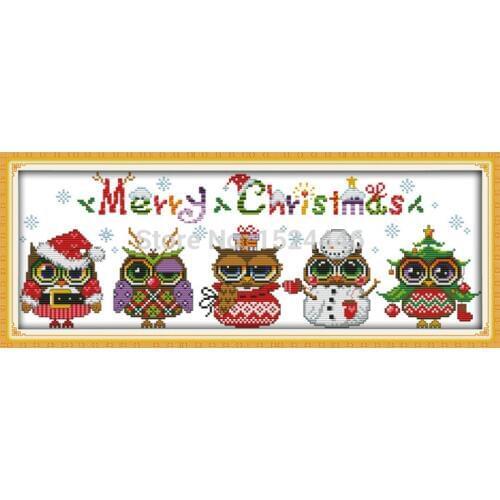 Christmas owls cartoon diy crafts painting counted print on canvas DMC kit NKF Cross Stitch embroidery needlework Sets