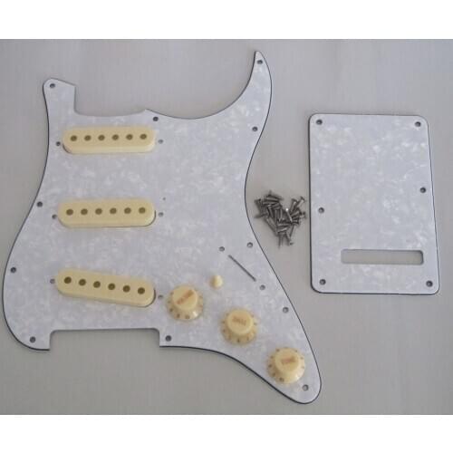 KAISH ST Pickguard with Aged Pickup Covers and Knobs Tip White Pearl