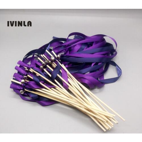 New Arrived (50pcs/lot) Dark Purple +Navy Ribbon Wedding Wands Wedding Ribbon Stick For Wedding Decoration