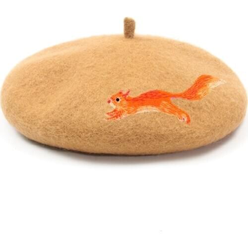 New product winter hat women handmade DIY label beret hat animal solid color painter hat fashion girl French beanie hat