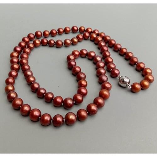 Freshwater Cultured Brown Chocolate Color Potato Pearl 8-9mm Long Necklace 32"