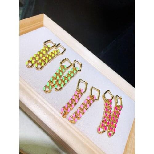 5Pairs, Boho style rainbow color enamel Link chain dangle earring for women jewelry