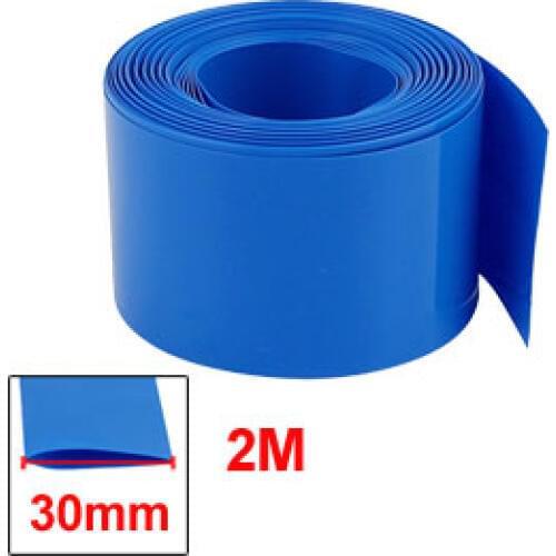 Uxcell 30mm Flat Width 2M Length PVC Heat Shrink Tube Blue for 18650 Batteries Insulation casing Heat shrink Hot Sale1PCS