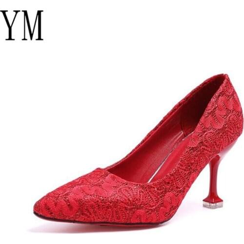 Sexy Festiva Goddess Elegance Women Pumps Classic High Heels Shoes Pointed toe Lace Embroider Wedding Women Dress Shoes 35-39