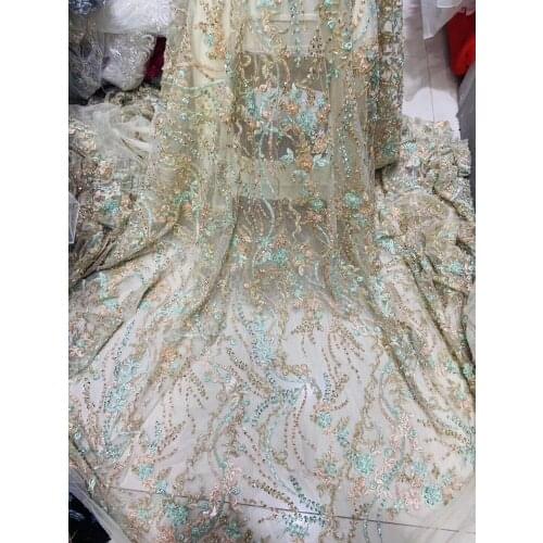 Embroidered Lace Fabric SYJ-59883 special handmade french net lace fabric with beads