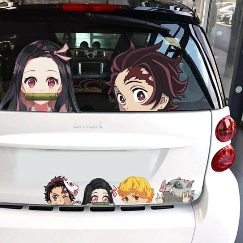 Japanese Anime Demon Slayer Car Sticker Scratch Blocking Reflective Sticker Kamado Tanjirou Nezuko Car Stickers Car Decoration