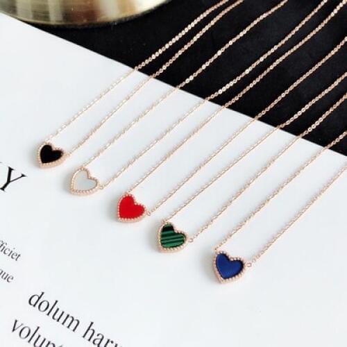 YUN RUO Fashion Rose Gold Two Sides Heart Pendant Necklace Titanium Steel Jewelry Woman Birthday Gift Never Fade Drop Shipping