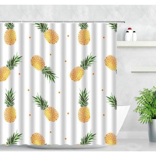 3D Tropical Fruit Shower Curtains Yellow Pineapple Green Leaf White Fabric Waterproof With Hooks Home Decor Bathroom Curtain Set