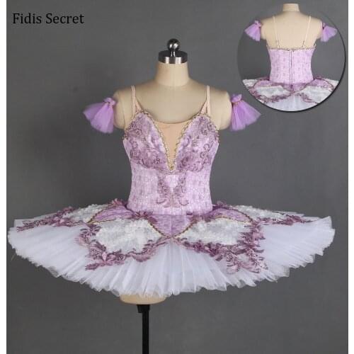 Female Lilac Professional Pancake Ballet Tutu W/10 Layers Tulle,Ballerina Flower Fairy Princess Classical Performance Dance Wear