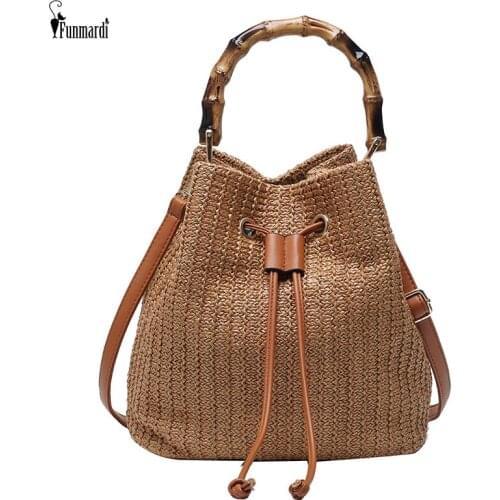 FUNMARDI Women Straw Design Handbags Fashion Small Bucket Bags 2021 New Summer Travel Crossbody Bag Lady Tote Beach Bag WLHB2427