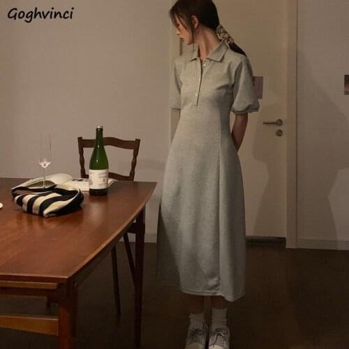 Dresses Women Plus Size L-4XL Temperament French Style Casual Tunic Ulzzang All-match Holiday Summer Solid Female Button Design