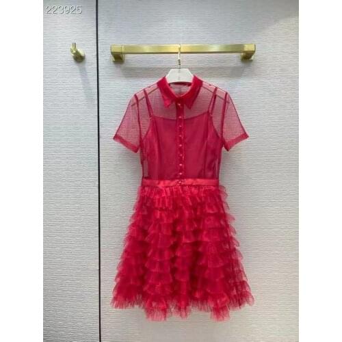 Elegant Mesh Mini Dress Women Vintage Solid Short Sleeve Ball Gown High Waist A-line Dresses Vestidos