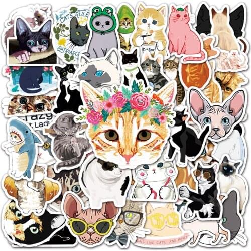 2021 Personality Super Cute Sunshine Cute Cat Cartoon Graffiti Decoration Suitcase Guitar Waterproof Sticker Wholesale