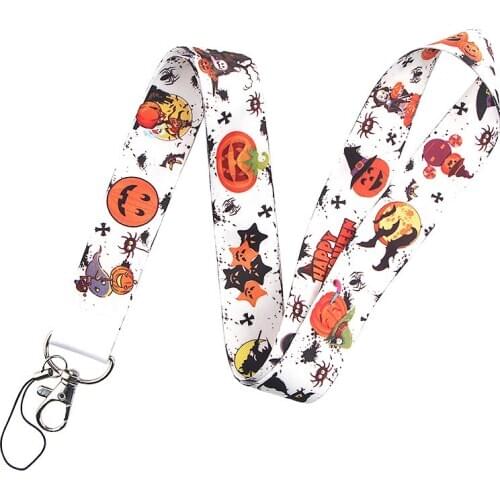 24pcs Halloween Pumpkin Keychain Lanyards Id Badge Holder ID Card Pass Gym Mobile Phone Badge Holder Key Strap webbings ribbons