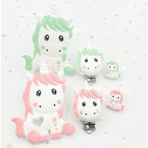 3Pcs set unicorn DIY nursing silicone nipple clip cartoon animal teether beads nipple clip baby oral care nurse toy