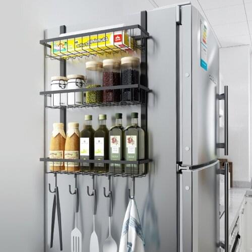 304 Stainless Steel Refrigerator Side Storage Rack Kitchen Spice Jar Rack Combinative Shelf Fridge Storage Holder