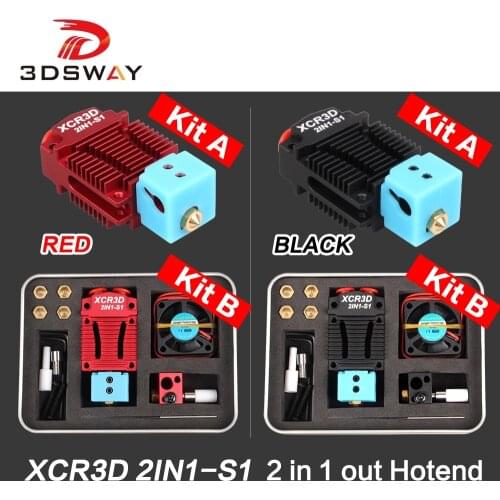 3DSWAY 3D Printer Parts XCR3D 2IN1-S1 Hotend 2 in 1 out Switch Color Orbiter Extruder J-head 12V/24V 1.75mm Filament Cooling Fan