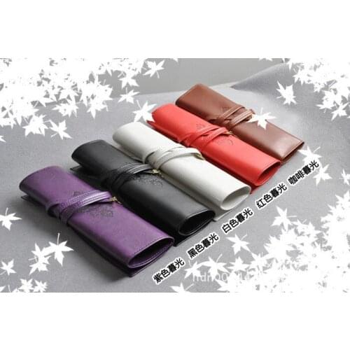 Free shipping Multifunctional vintage leather pencil bags large capacity stationery pen curtain cosmetic bag 4 color