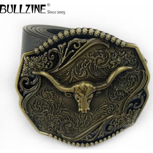 Bullzine Zinc alloy retro Western Bull head belt buckle cowboy jeans belt buckle FREE PU belt FP-03592-1 drop shipping