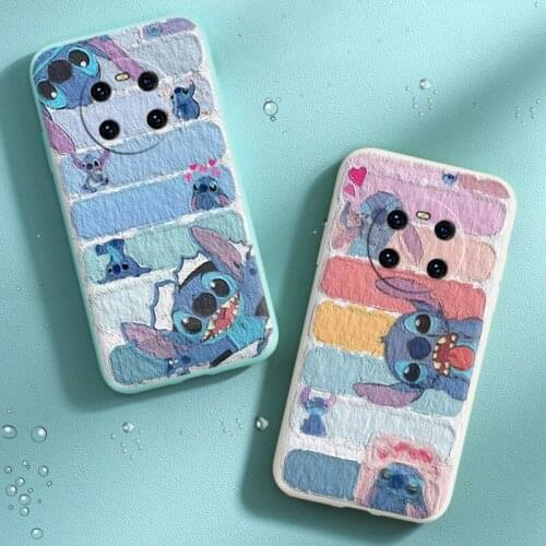 Disney Stitch Oil Painting Phone Case Graffiti Silicon Liquid Glue Protective Case Soft Case for HUAWEI Mate 30 40 20 Pro