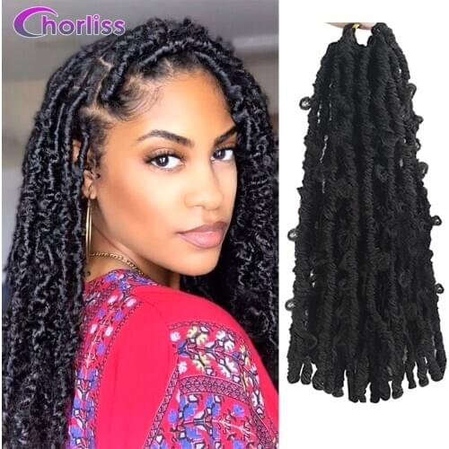 Chorliss Distressed Butterfly Locs Crochet Hair Synthetic Butterfly Bob Faux Locs Crochet Braids Hair Black Messy Soft Locs