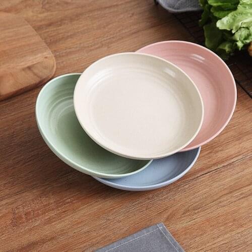 Eco-Friendly Wheat Straw Plate Children Dish Dinnerware Western Fruits Round Plate Reusable Household Dishware Plates Sets
