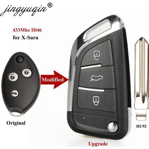 Jingyuqin Upgraded Flip Remote Car Key Fob 3 Button 434MHz ID46 for Citroen X-Sara C3 C5 before 2009 With Uncut Blade SX9