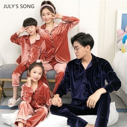 JULYS SONG Family Pajamas Set Velvet Parent-Child Autumn Winter Solid Color Sample Daughter Son Mon Dad Big Size Sleepwear